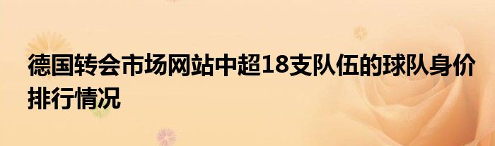 德國轉(zhuǎn)會市場網(wǎng)站中超18支隊(duì)伍的球隊(duì)身價排行情況