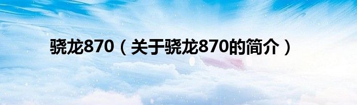 驍龍870（關于驍龍870的簡介）