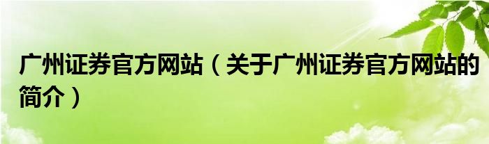 廣州證券官方網站（關于廣州證券官方網站的簡介）