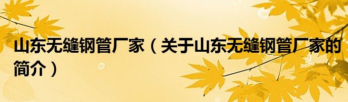 山東無(wú)縫鋼管廠家（關(guān)于山東無(wú)縫鋼管廠家的簡(jiǎn)介）