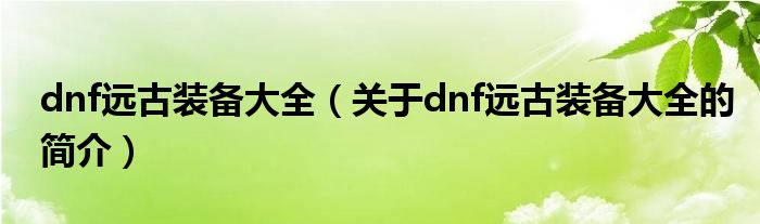 dnf遠古裝備大全（關(guān)于dnf遠古裝備大全的簡介）