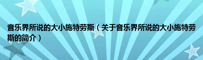 音樂界所說的大小施特勞斯（關(guān)于音樂界所說的大小施特勞斯的簡(jiǎn)介）