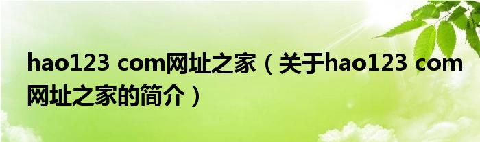 hao123 com網(wǎng)址之家（關(guān)于hao123 com網(wǎng)址之家的簡介）