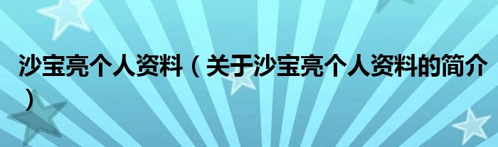 沙寶亮個(gè)人資料（關(guān)于沙寶亮個(gè)人資料的簡介）