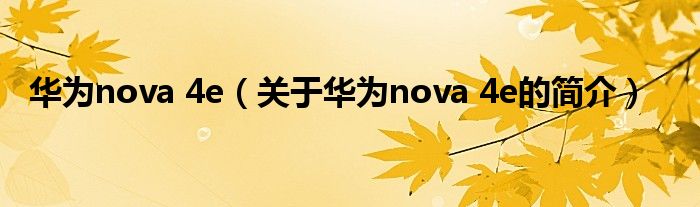 華為nova 4e（關(guān)于華為nova 4e的簡(jiǎn)介）