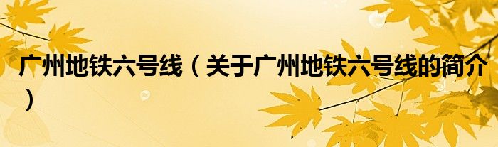 廣州地鐵六號(hào)線（關(guān)于廣州地鐵六號(hào)線的簡(jiǎn)介）