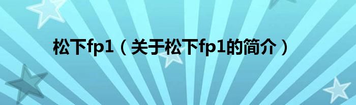 松下fp1（關(guān)于松下fp1的簡(jiǎn)介）