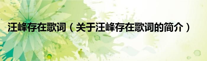 汪峰存在歌詞（關(guān)于汪峰存在歌詞的簡(jiǎn)介）