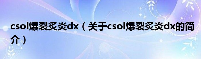 csol爆裂炙炎dx（關(guān)于csol爆裂炙炎dx的簡介）