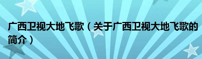 廣西衛(wèi)視大地飛歌（關(guān)于廣西衛(wèi)視大地飛歌的簡介）