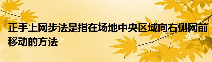 正手上網(wǎng)步法是指在場(chǎng)地中央?yún)^(qū)域向右側(cè)網(wǎng)前移動(dòng)的方法