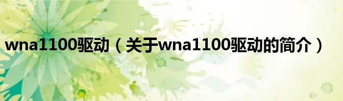 wna1100驅(qū)動(dòng)（關(guān)于wna1100驅(qū)動(dòng)的簡(jiǎn)介）