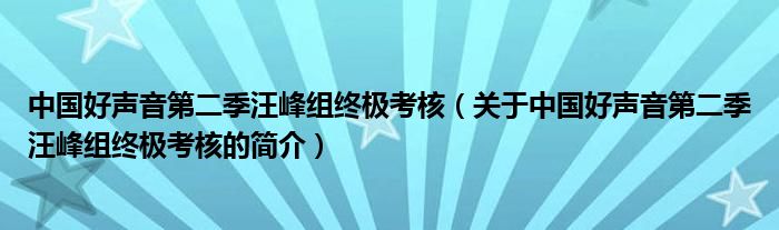 中國(guó)好聲音第二季汪峰組終極考核（關(guān)于中國(guó)好聲音第二季汪峰組終極考核的簡(jiǎn)介）