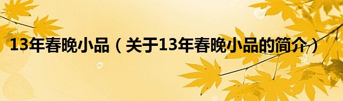 13年春晚小品（關于13年春晚小品的簡介）