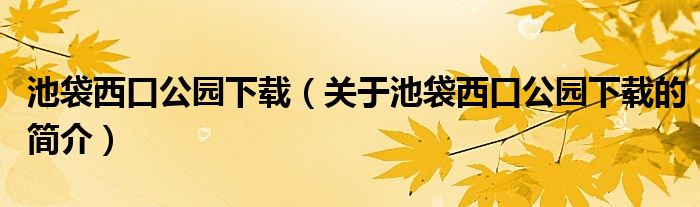 池袋西口公園下載（關(guān)于池袋西口公園下載的簡(jiǎn)介）