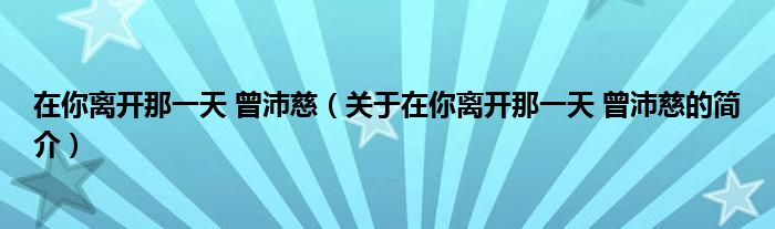 在你離開(kāi)那一天 曾沛慈（關(guān)于在你離開(kāi)那一天 曾沛慈的簡(jiǎn)介）