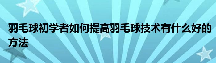 羽毛球初學者如何提高羽毛球技術有什么好的方法