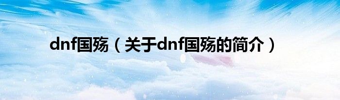 dnf國殤（關于dnf國殤的簡介）