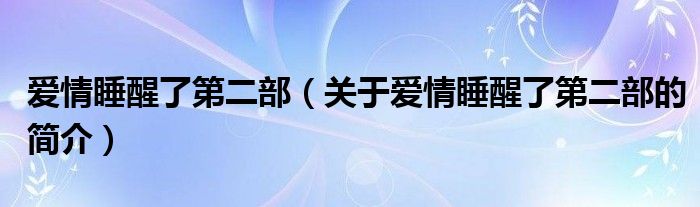 愛情睡醒了第二部（關于愛情睡醒了第二部的簡介）