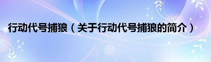 行動(dòng)代號(hào)捕狼（關(guān)于行動(dòng)代號(hào)捕狼的簡介）