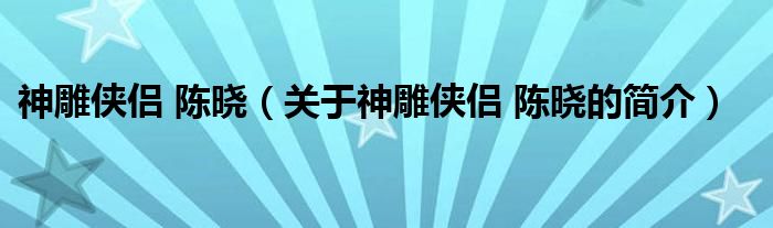 神雕俠侶 陳曉（關(guān)于神雕俠侶 陳曉的簡(jiǎn)介）