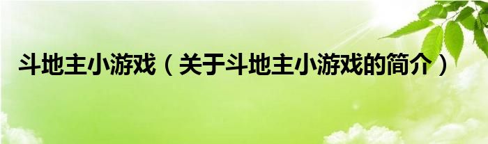 斗地主小游戲（關(guān)于斗地主小游戲的簡(jiǎn)介）