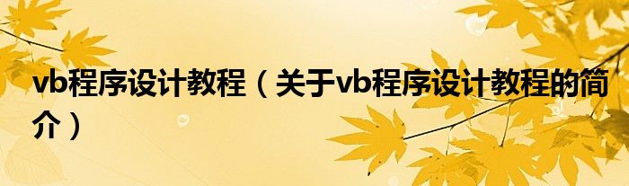 vb程序設計教程（關于vb程序設計教程的簡介）