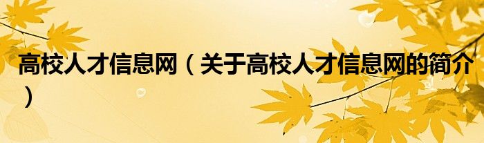 高校人才信息網(wǎng)（關(guān)于高校人才信息網(wǎng)的簡(jiǎn)介）