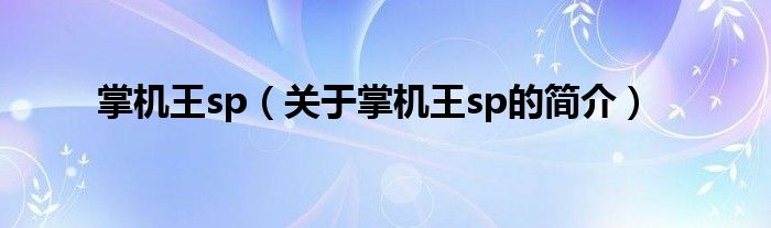 掌機王sp（關(guān)于掌機王sp的簡介）