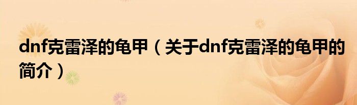 dnf克雷澤的龜甲（關(guān)于dnf克雷澤的龜甲的簡介）