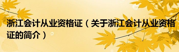 浙江會計從業(yè)資格證（關(guān)于浙江會計從業(yè)資格證的簡介）