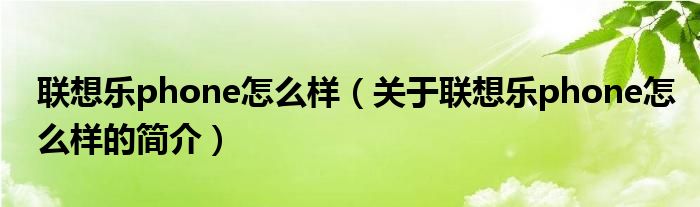 聯(lián)想樂phone怎么樣（關(guān)于聯(lián)想樂phone怎么樣的簡介）