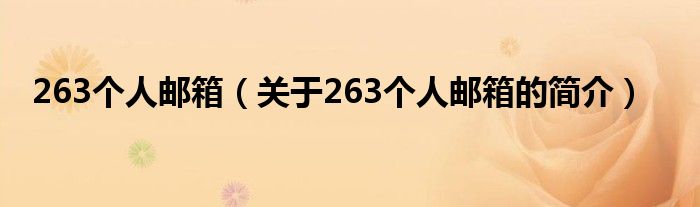 263個(gè)人郵箱（關(guān)于263個(gè)人郵箱的簡介）