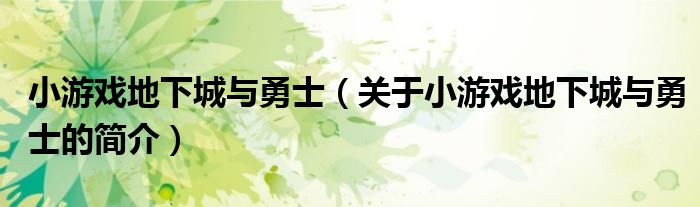 小游戲地下城與勇士（關(guān)于小游戲地下城與勇士的簡介）