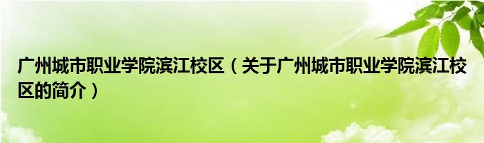 廣州城市職業(yè)學院濱江校區(qū)（關于廣州城市職業(yè)學院濱江校區(qū)的簡介）