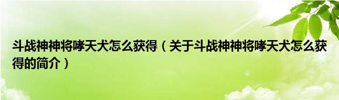 斗戰(zhàn)神神將哮天犬怎么獲得（關于斗戰(zhàn)神神將哮天犬怎么獲得的簡介）