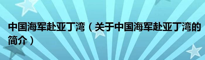 中國海軍赴亞丁灣（關(guān)于中國海軍赴亞丁灣的簡介）