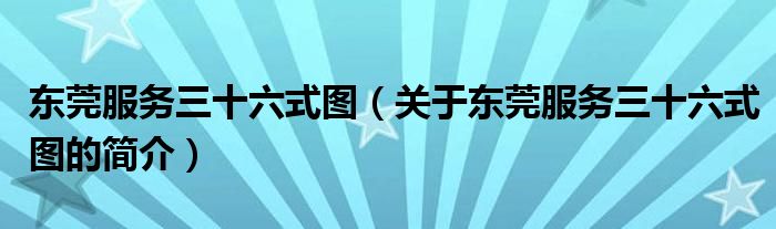 東莞服務(wù)三十六式圖（關(guān)于東莞服務(wù)三十六式圖的簡(jiǎn)介）