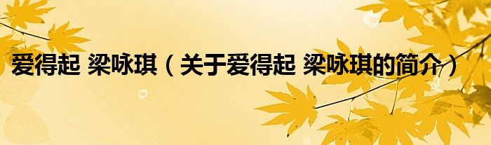 愛得起 梁詠琪（關(guān)于愛得起 梁詠琪的簡(jiǎn)介）