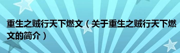 重生之賊行天下燃文（關(guān)于重生之賊行天下燃文的簡介）