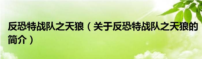 反恐特戰(zhàn)隊之天狼（關于反恐特戰(zhàn)隊之天狼的簡介）