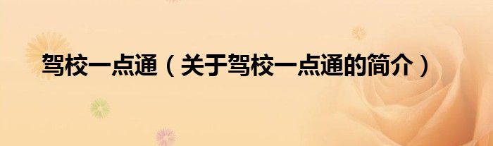 駕校一點(diǎn)通（關(guān)于駕校一點(diǎn)通的簡介）