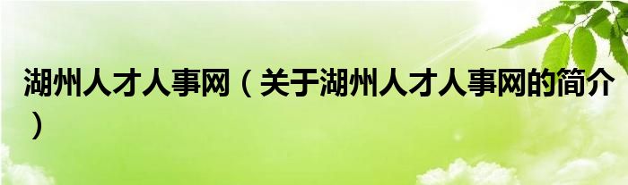 湖州人才人事網(wǎng)（關(guān)于湖州人才人事網(wǎng)的簡介）