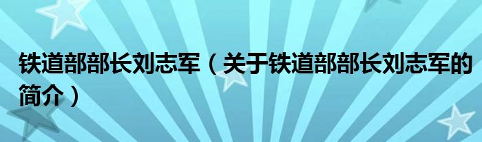 鐵道部部長劉志軍（關于鐵道部部長劉志軍的簡介）