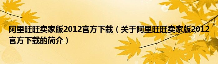 阿里旺旺賣家版2012官方下載（關(guān)于阿里旺旺賣家版2012官方下載的簡介）