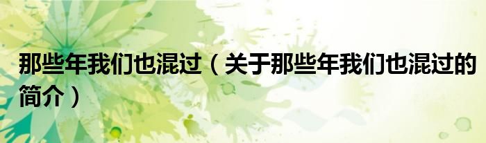 那些年我們也混過（關(guān)于那些年我們也混過的簡(jiǎn)介）