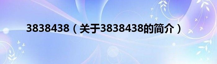 3838438（關(guān)于3838438的簡介）