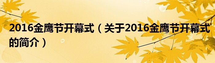 2016金鷹節(jié)開幕式（關(guān)于2016金鷹節(jié)開幕式的簡(jiǎn)介）