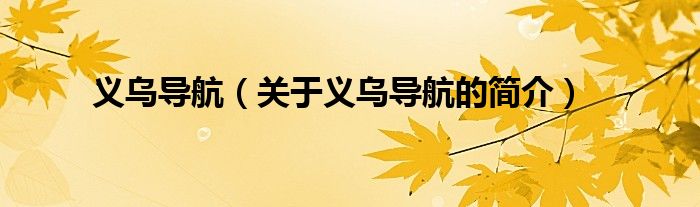 義烏導(dǎo)航（關(guān)于義烏導(dǎo)航的簡(jiǎn)介）