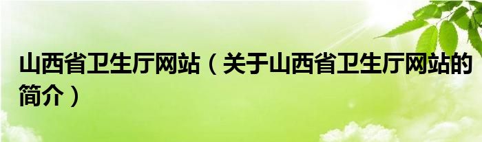 山西省衛(wèi)生廳網(wǎng)站（關(guān)于山西省衛(wèi)生廳網(wǎng)站的簡介）